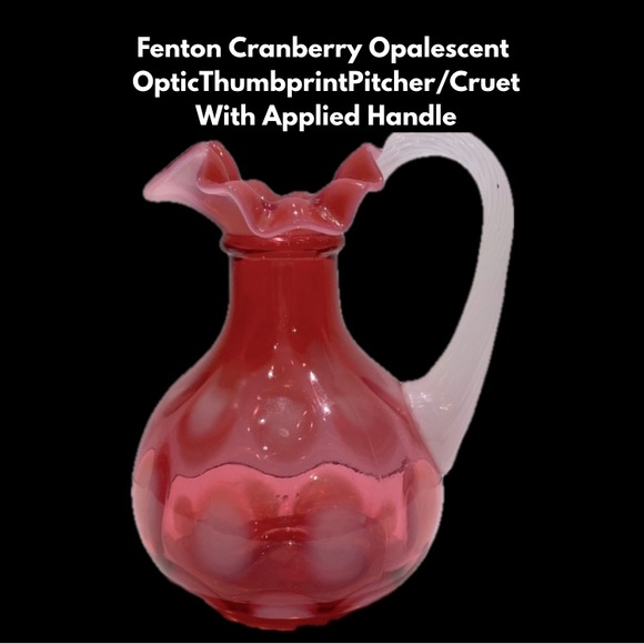 Fenton Other - Fenton Cranberry Opalescent Optic Thumbprint Pitcher/Cruet With Applied Handle